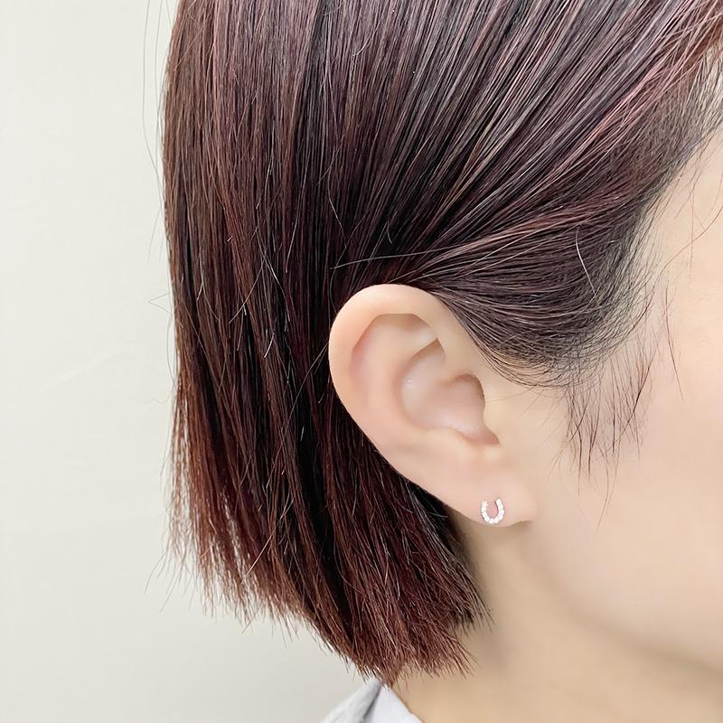 Pt900 0.10ct ダイヤ 馬蹄 ピアス 両耳 プラチナ ダイヤモンド 1個 0.05ct×2 鑑別カード付 メンズ レディース ジュエリー ダイアモンド |  | 01