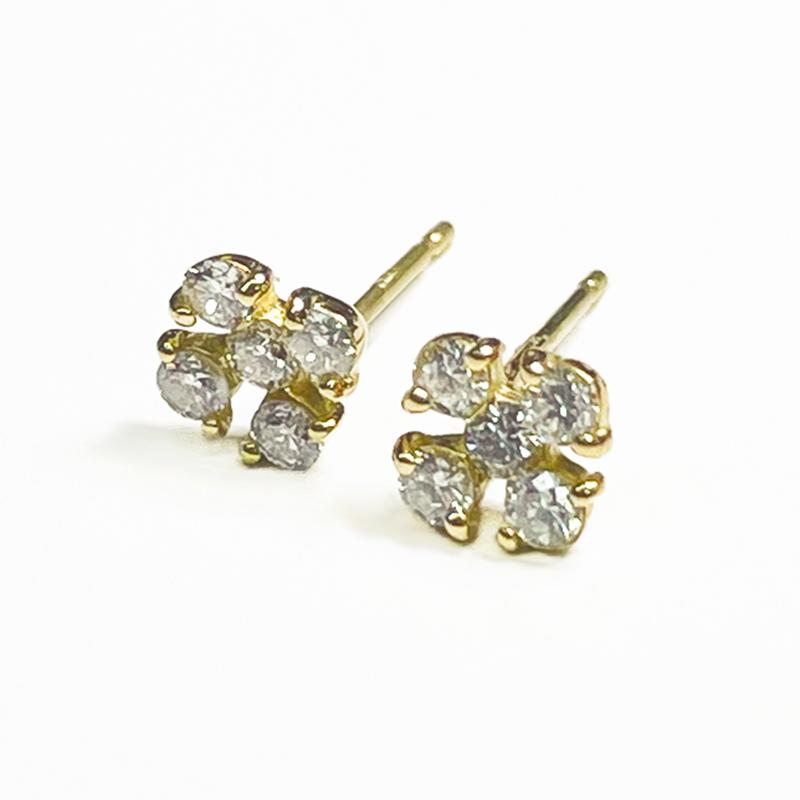 K18 ダイヤ 0.34ct 正クロス ピアス 両耳 18金 ダイヤモンド 0.17ct×2 イエローゴールド  YG メンズ レディース ジュエリー ダイアモンド |  | 02