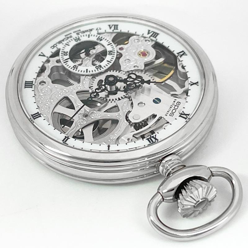 エポス epos 懐中時計  2003 裏スケルトン ローマン数字 ポケットウォッチ 手巻き シースルー チェーン付 新品 送料無料 | エポス | 03