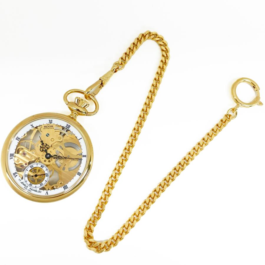 エポス epos 懐中時計 2003GP-N 裏スケルトン ローマン数字 ポケットウォッチ 手巻き シースルー チェーン付 新品 送料無料 | エポス | 05