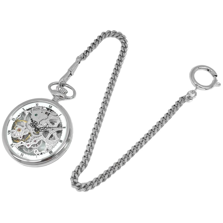 エポス epos 懐中時計 2003NS 裏スケルトン ローマン数字 ポケットウォッチ 手巻き シースルー チェーン付 新品 送料無料 | エポス | 01