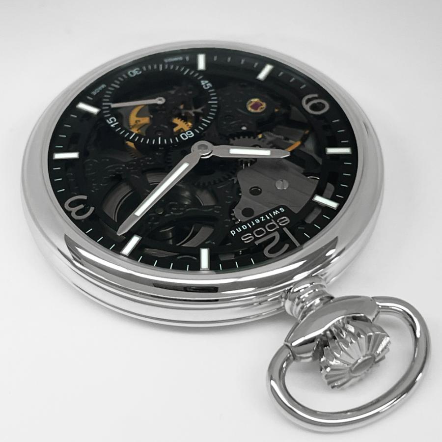エポス epos 懐中時計 2003SKBK 裏スケルトン ローマン数字 ポケットウォッチ 手巻き シースルー チェーン付 新品 送料無料 | エポス | 04