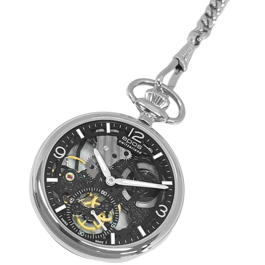 エポス epos 懐中時計 2003SKBK 裏スケルトン ローマン数字 ポケットウォッチ 手巻き シースルー チェーン付 新品 送料無料 | エポス | 05