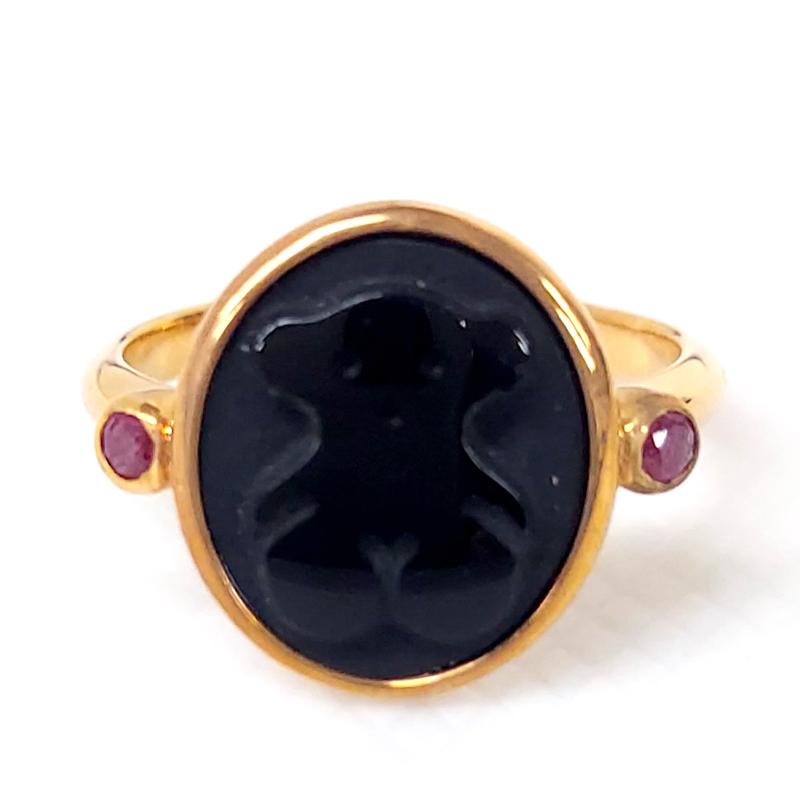 アウトレット！ TOUS トウス   SV925 カメエリング 11.5号 リング オニキス ルビー くま PGメッキ 指輪 712325510 新品 並行輸入品 | TOUS | 01