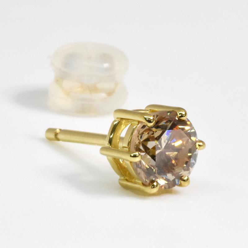 K18 1ct 6本爪 ブラウンダイヤピアス 片耳 18金 1.011ct FANCY