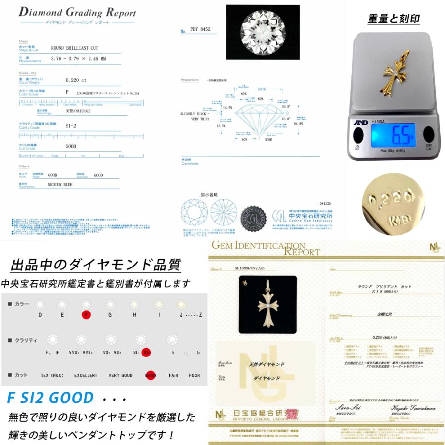K18 1Pクロス30 イエローゴールド ペンダントトップ ダイヤモンド 0.2ct 以上 G SI2 GOOD以上 鑑定書付 喜平用 18金  メンズ ネックレス ori24 |  | 12