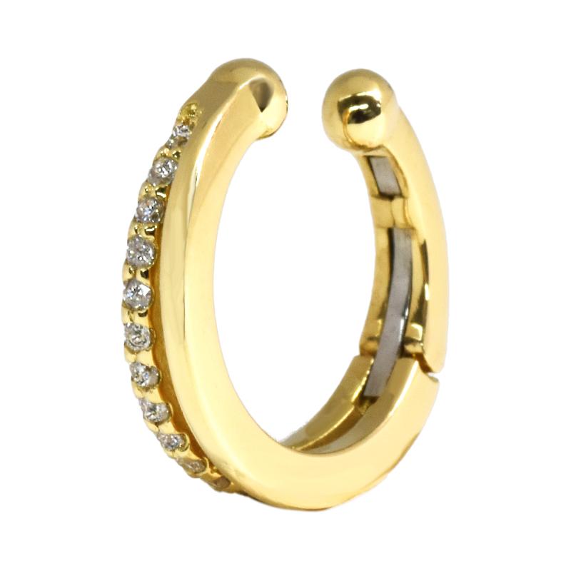 K18 中折れダイヤモンドクロス イヤーカフ 片耳 4×14mm 0.13ct 1個 シングル 18金 イエローゴールド メンズ 【sm23】送料無料の画像