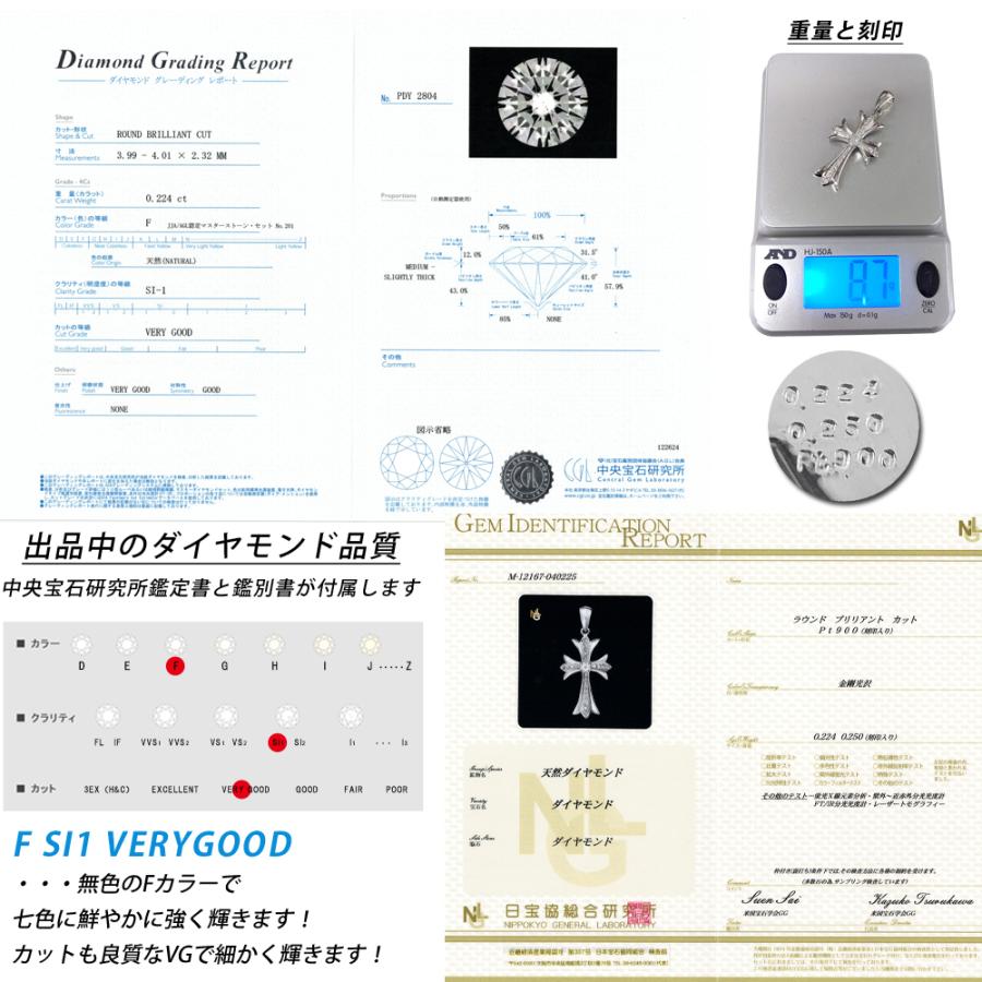 Pt900 クロス30 プラチナ ペンダントトップ メンズ ダイヤモンド 0.2ct