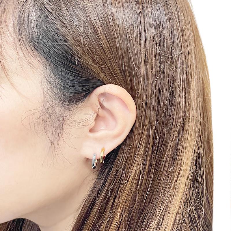 PT950/K18 中折れバネ式 フープピアス 2×13mm コンビ プラチナ