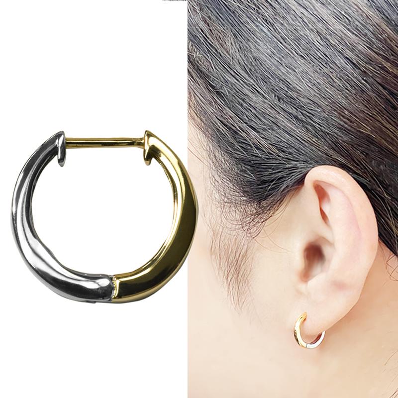 PT950/K18 中折れバネ式シングルフープピアス 2×13mm コンビ プラチナ