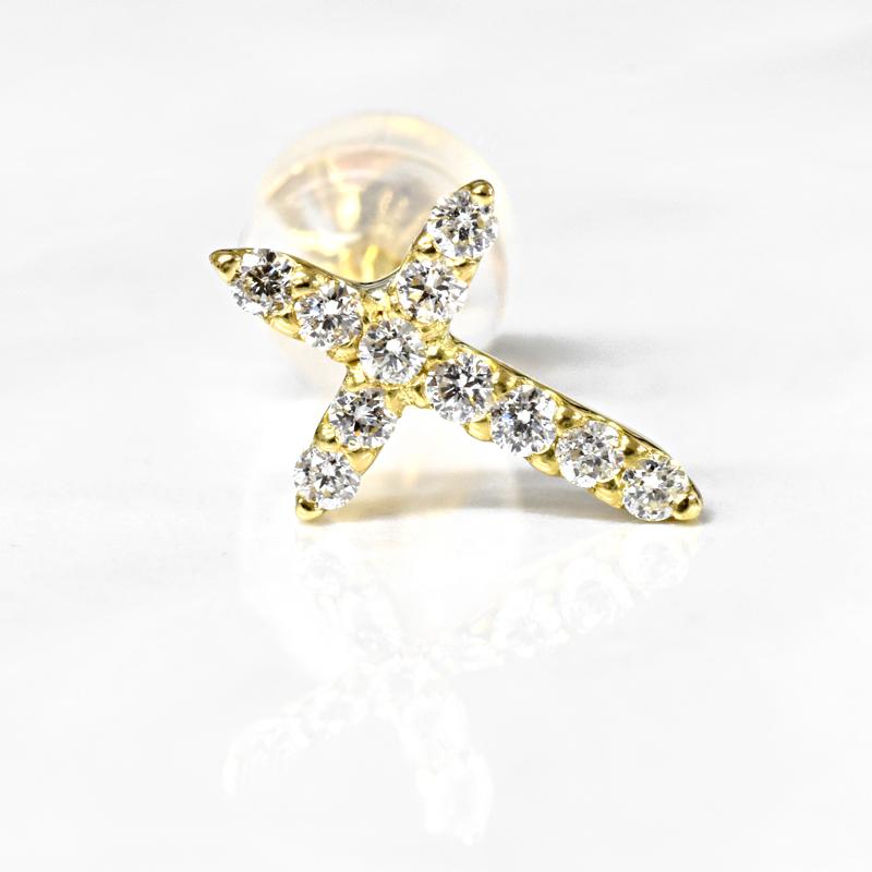 K18 0.1ct シングル ダイヤクロスピアス 18金 ゴールド ダイヤモンド 