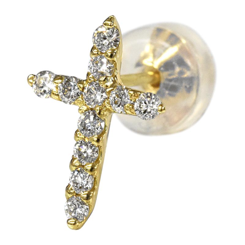 K18 0.1ct シングル ダイヤクロスピアス 18金 ゴールド ダイヤモンド