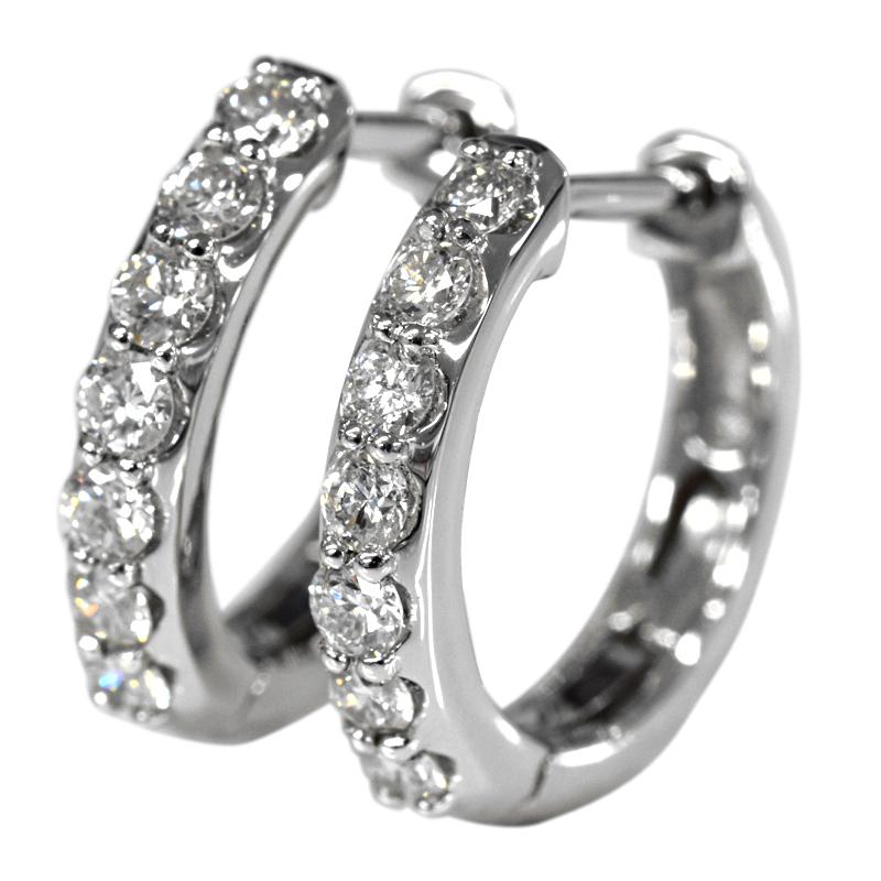 Pt900 0.15ct×2 合計0.30ct 中折れバネ式 ダイヤフープピアス 2×13 2mm