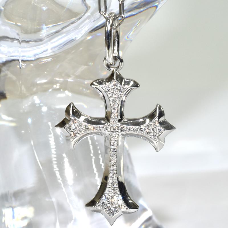 Pt950 ダイヤ パヴェクロス32 Pt850 70cm ネックレスチェーン 付き ペンダントネックレス 十字架 クロス メンズ ori24の画像
