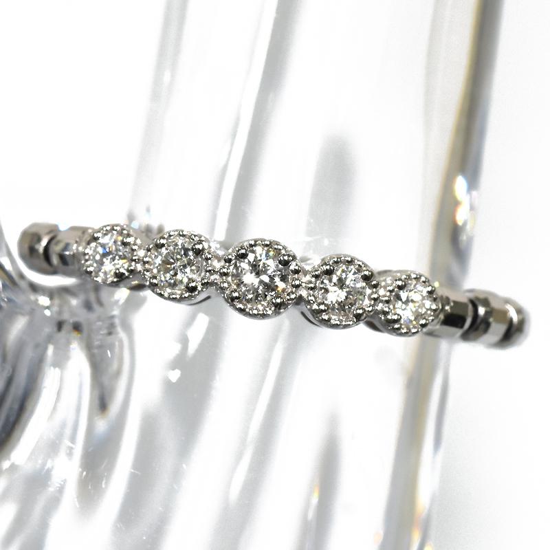 Pt950 ストレッチリング 伸縮 ミラーボール ダイヤモンドリング 0.1ct ミル打ち 花形 フリーサイズ プラチナ 刻印入り 新品の画像