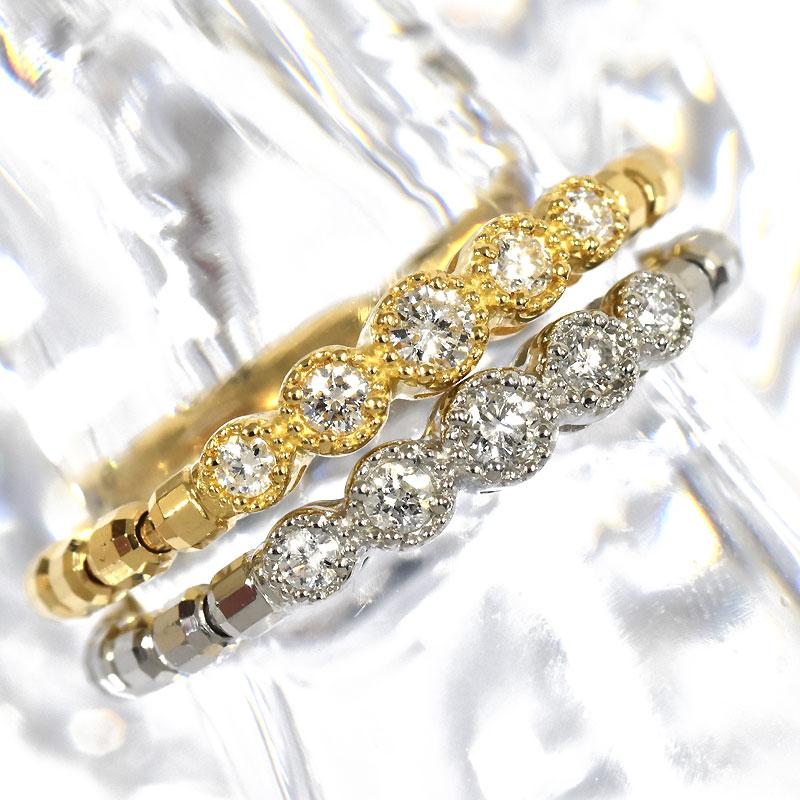 Pt950 ストレッチリング 伸縮 ミラーボール ダイヤモンドリング 0.1ct ミル打ち 花形 フリーサイズ プラチナ 刻印入り 新品の画像