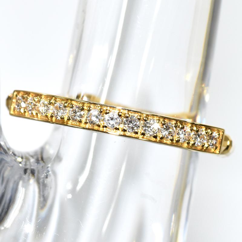 K18 ストレッチリング 伸縮 ミラーボール ダイヤモンドリング 0.15ct