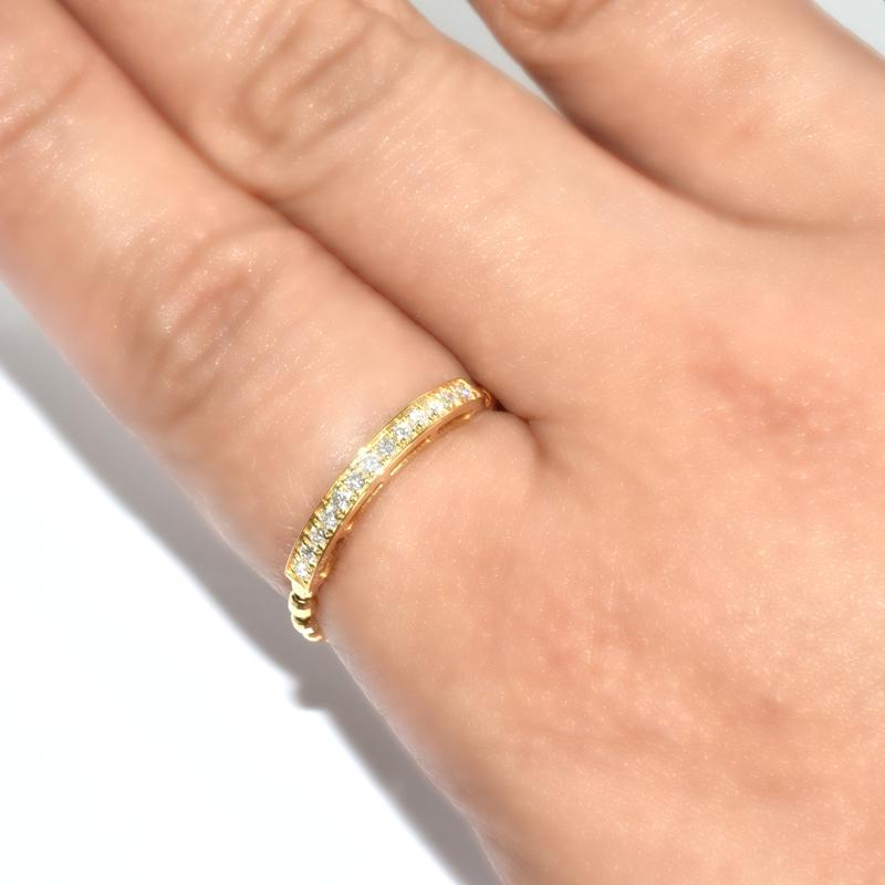 K18 ストレッチリング 伸縮 ミラーボール ダイヤモンドリング 0.15ct