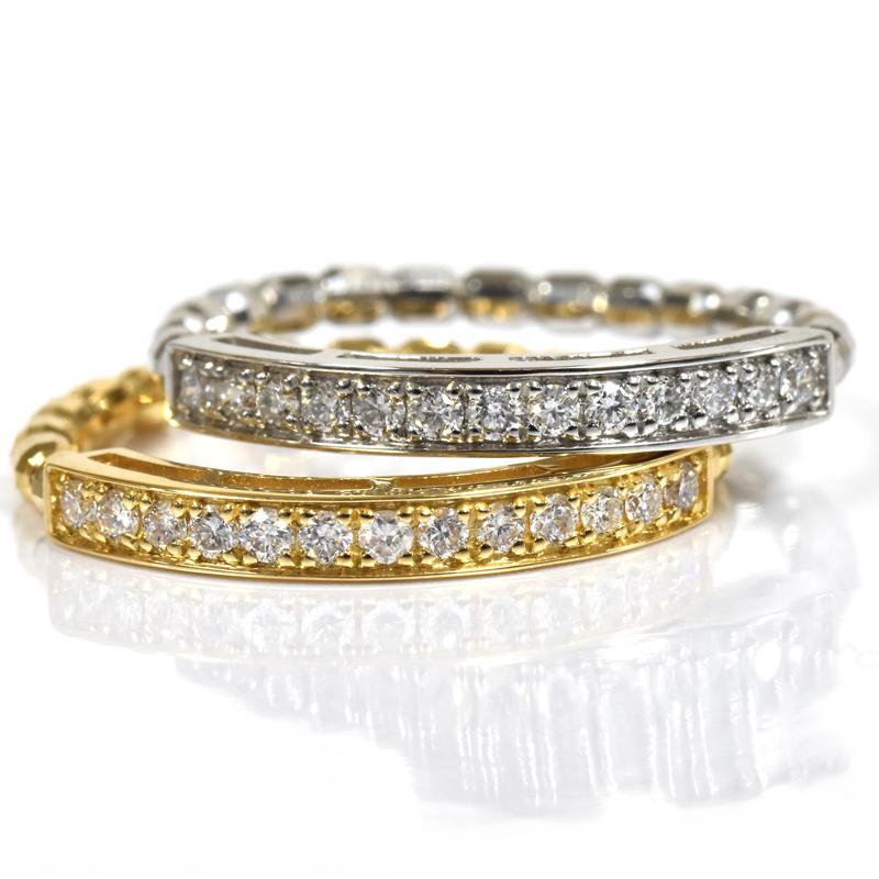 K18 ストレッチリング 伸縮 ミラーボール ダイヤモンドリング 0.15ct