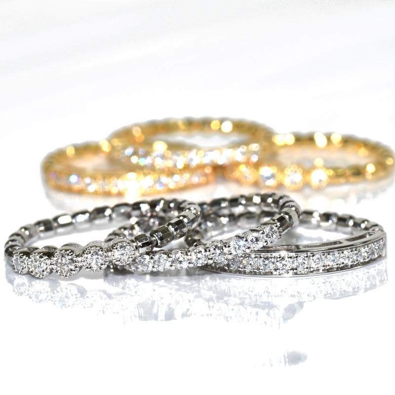 K18 ストレッチリング 伸縮 ミラーボール ダイヤモンドリング 0.15ct