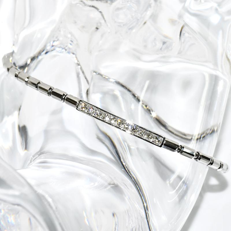 Pt950 ストレッチ ブレスレット 伸縮 ダイヤモンドブレスレット 0.15ct ミラーボール フリーサイズ プラチナ 刻印入り Pt 送料無料の画像