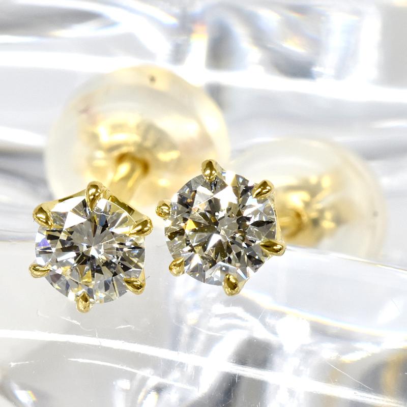 K18 ダイヤピアス 0.4ct 0.2ct×0.2ct F SI VG 鑑定書付き ダイヤモンド 6本爪 ダイヤモンドピアス 18金 ゴールド 一石 １粒ダイヤモンドの画像