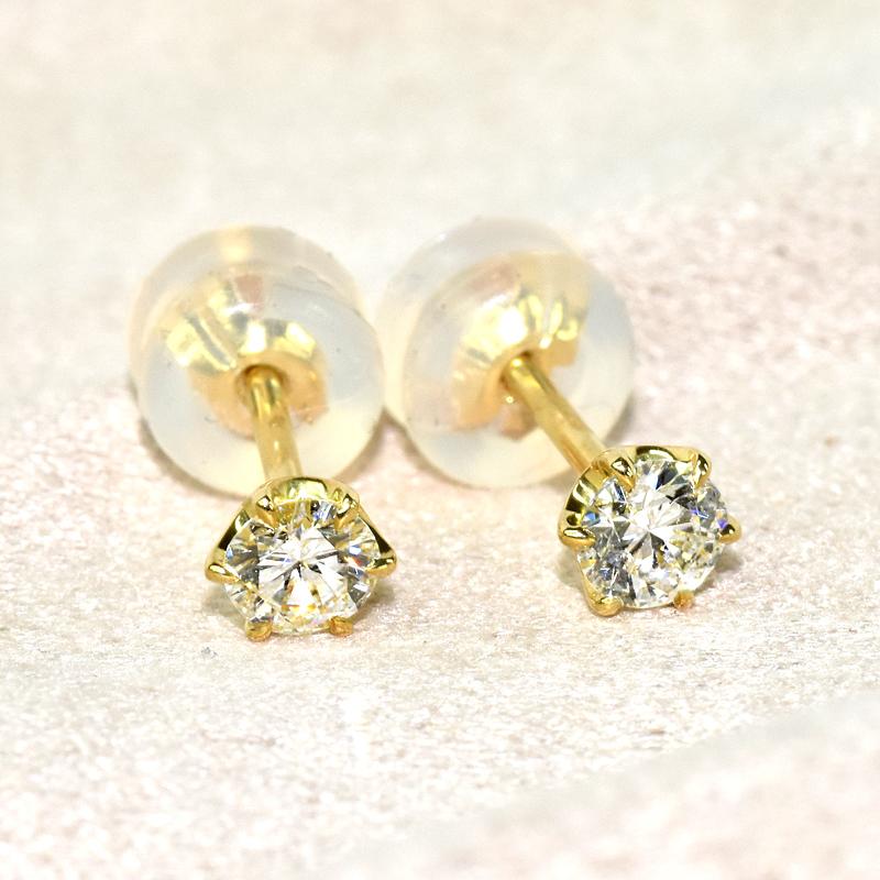 K18 ダイヤピアス 0.4ct 0.2ct×0.2ct F SI VG 鑑定書付き ダイヤモンド 6本爪 ダイヤモンドピアス 18金 ゴールド 一石 １粒ダイヤモンドの画像