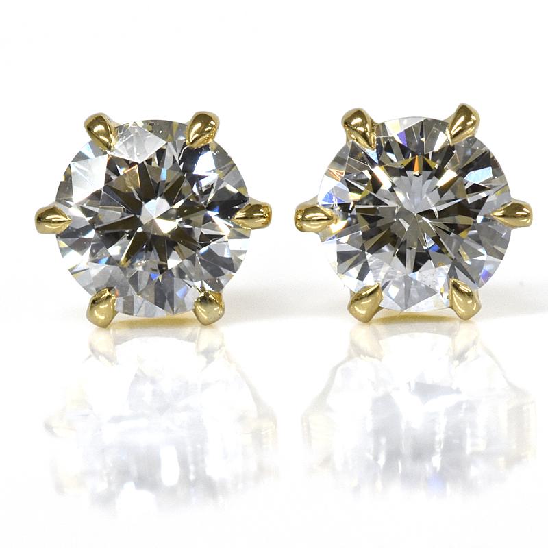 K18 ダイヤピアス 0.4ct 0.2ct×0.2ct F SI VG 鑑定書付き ダイヤモンド 6本爪 ダイヤモンドピアス 18金 ゴールド 一石 １粒ダイヤモンドの画像