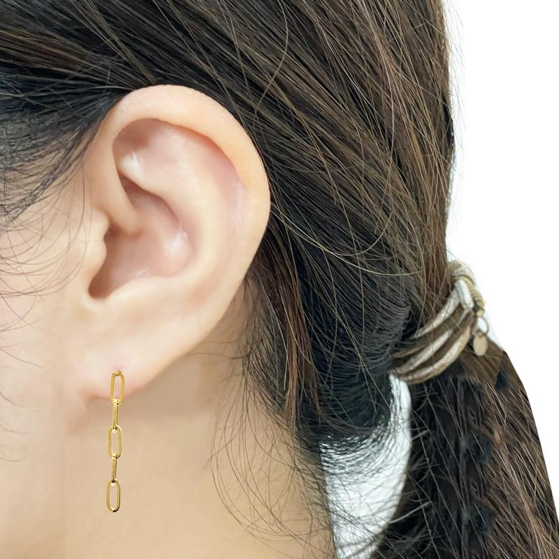 K18 シングル 片耳 1個 ペーパークリップチェーンピアス 中空 ピアス