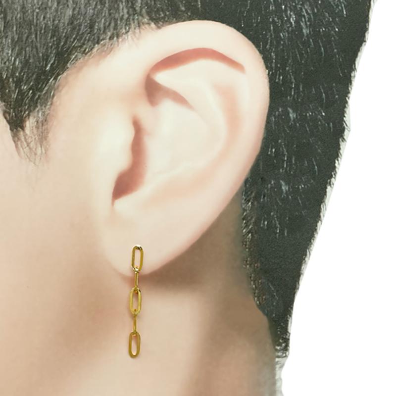 K18 シングル 片耳 1個 ペーパークリップチェーンピアス 中空 ピアス