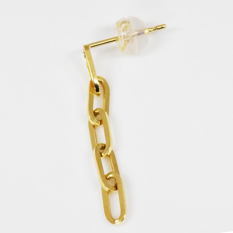 K18 シングル 片耳 1個 ペーパークリップチェーンピアス 中空 ピアス