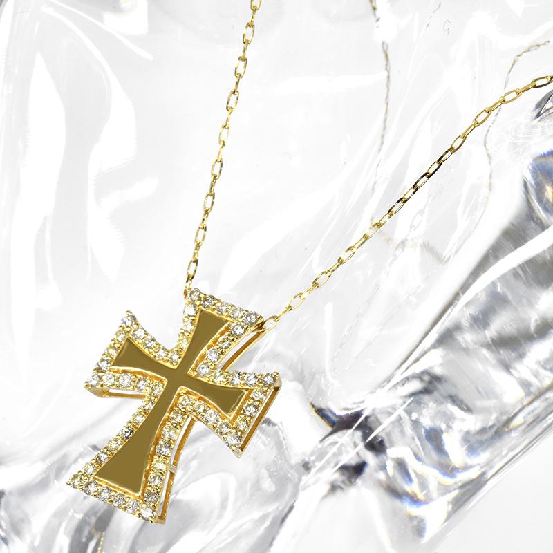 K18 クロス18 ダイヤモンドペンダントネックレス 0.43ct ネックレス クロス 十字架 ダイヤモンド メンズ ネックレス ori24の画像