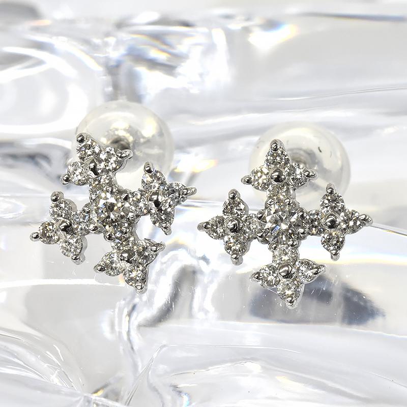 Pt950/Pt900 0.32ct アイアンクロスダイヤピアス プラチナ ダイヤモンド 十字架 クロス 0.16ct×2 合計 0.320ct メンズ レディースの画像