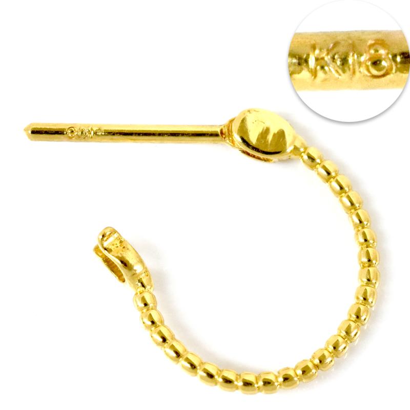 K18  シングル 片耳 1個 ボールフープピアス デザインフープ 1×9mm 1mm 9mm ゴールド 18金 YG メンズ レディース ジュエリー 送料無料 |  | 05