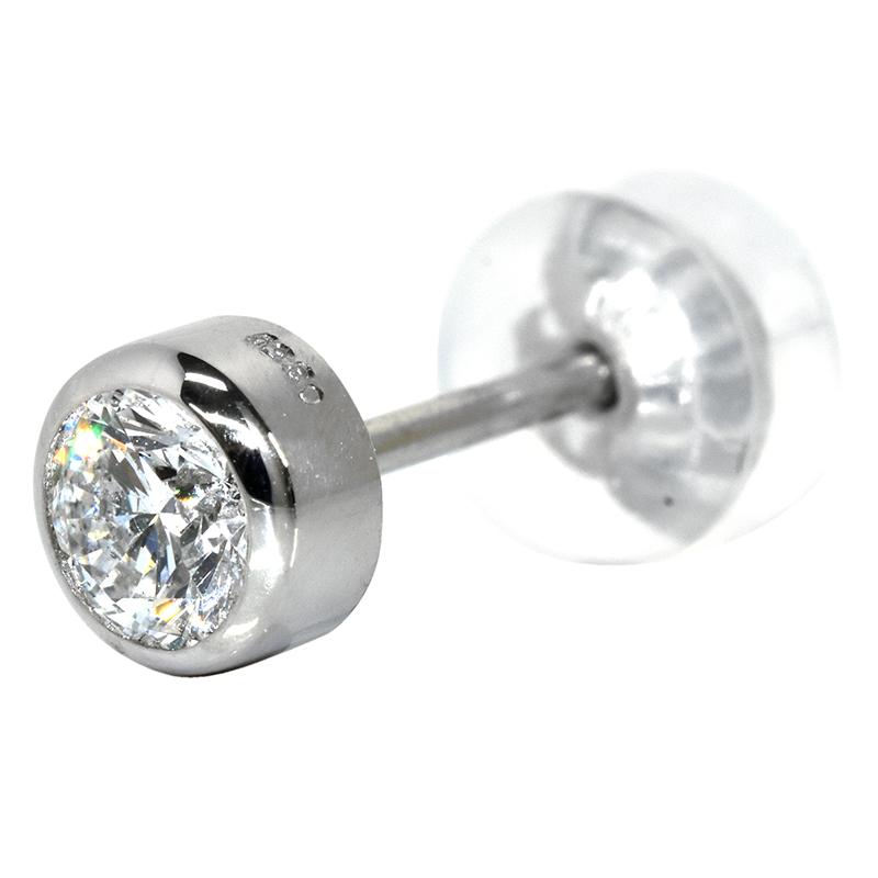 Pt900 0.5ct ダイヤピアス 片耳 プラチナ 1粒ダイヤモンド 0.359ct G SI2 GOOD 覆輪 鑑定書付 メンズ 軸太長 ポストが長い・太いの画像