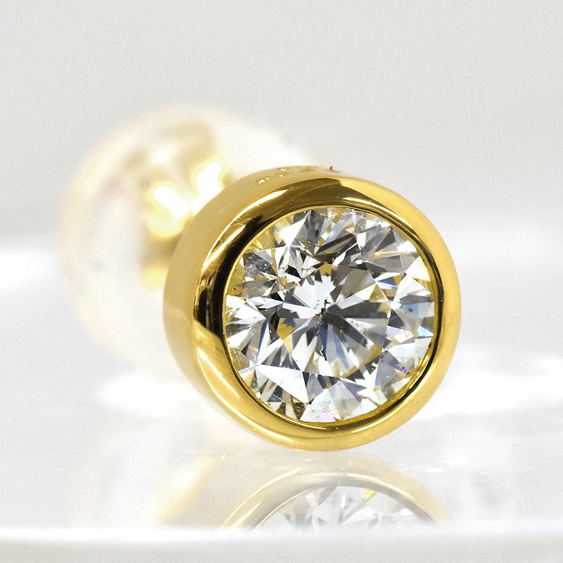 K18 0.5ct ダイヤピアス 片耳 0.505ct G SI2 GOOD 鑑定書付 覆輪 フクリン 伏せこみ 1粒 ダイヤモンド 18金 ゴールド メンズ ori24の画像