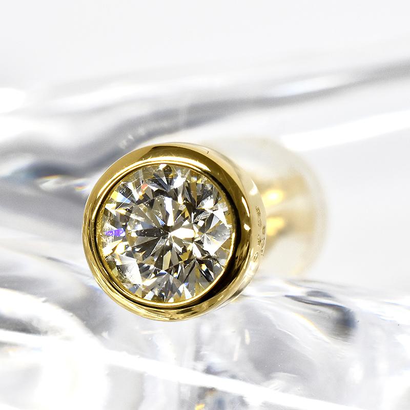 K18 0.5ct ダイヤピアス 片耳 0.505ct G SI2 GOOD 鑑定書付 覆輪 フクリン 伏せこみ 1粒 ダイヤモンド 18金 ゴールド メンズ ori24の画像