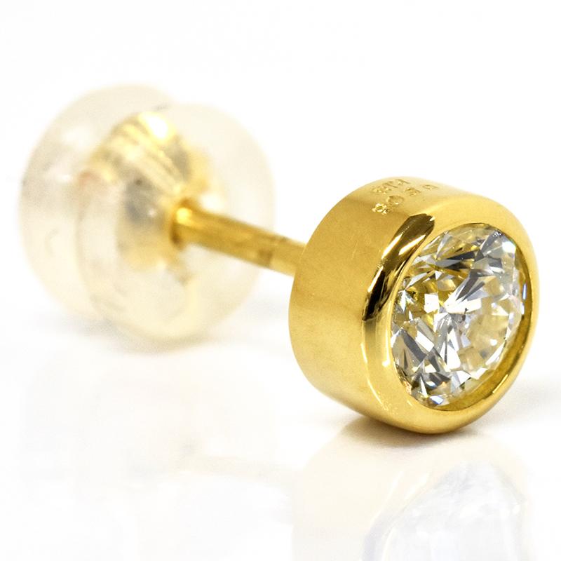 K18 0.5ct ダイヤピアス 片耳 0.505ct G SI2 GOOD 鑑定書付 覆輪 フクリン 伏せこみ 1粒 ダイヤモンド 18金 ゴールド メンズ ori24の画像