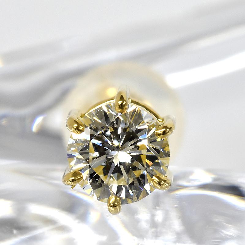 K18 0.5ct ダイヤピアス 片耳 軸太長 0.529ct G SI2 GOOD 鑑定書付 6本爪 6点留 1粒 ダイヤモンド 18金 ゴールド メンズ ori24の画像