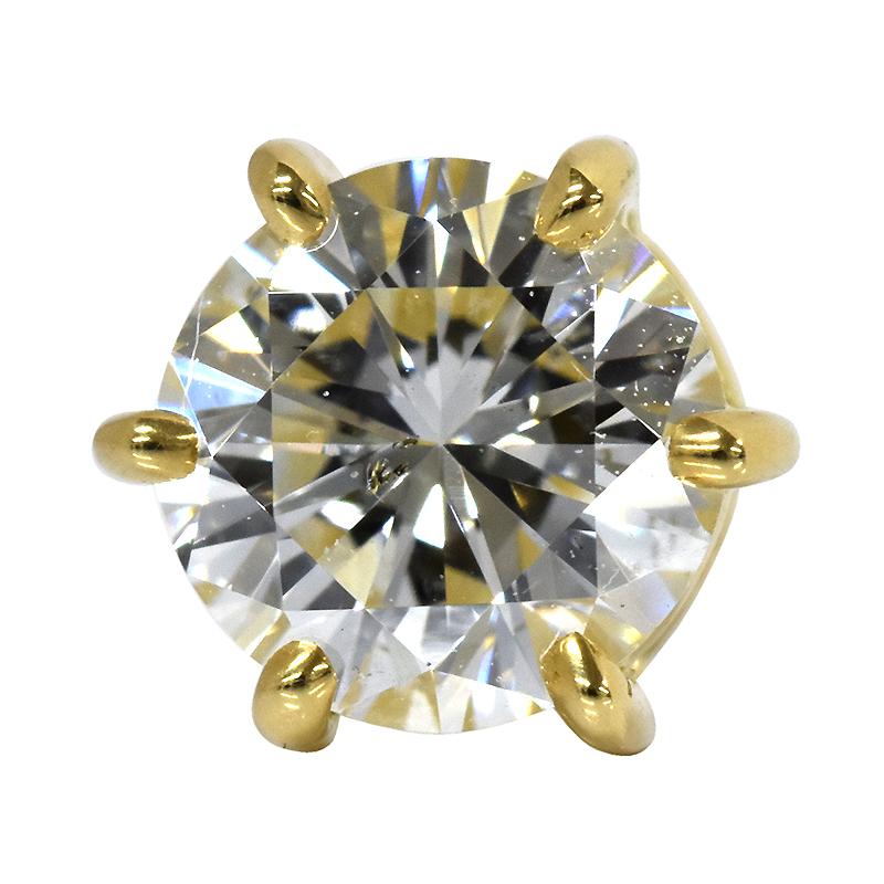 K18 0.5ct ダイヤピアス 片耳 軸太長 0.529ct G SI2 GOOD 鑑定書付 6本爪 6点留 1粒 ダイヤモンド 18金 ゴールド メンズ ori24の画像