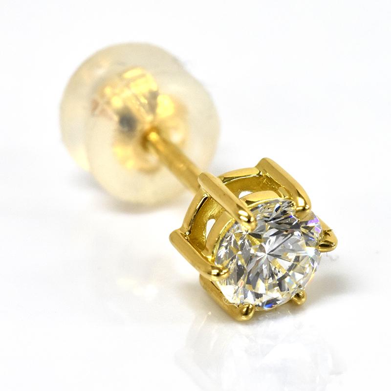K18 0.5ct ダイヤピアス 片耳 軸太長 0.529ct G SI2 GOOD 鑑定書付 6本爪 6点留 1粒 ダイヤモンド 18金 ゴールド メンズ ori24の画像