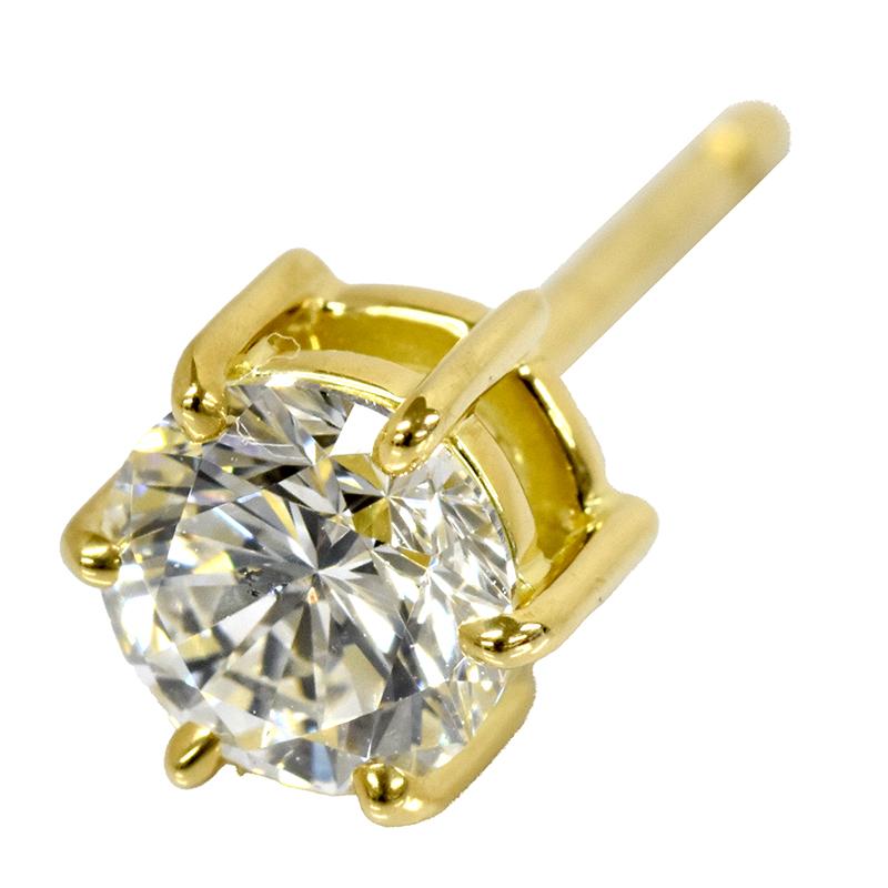 K18 0.5ct ダイヤピアス 片耳 軸太長 0.529ct G SI2 GOOD 鑑定書付 6本爪 6点留 1粒 ダイヤモンド 18金 ゴールド メンズ ori24の画像