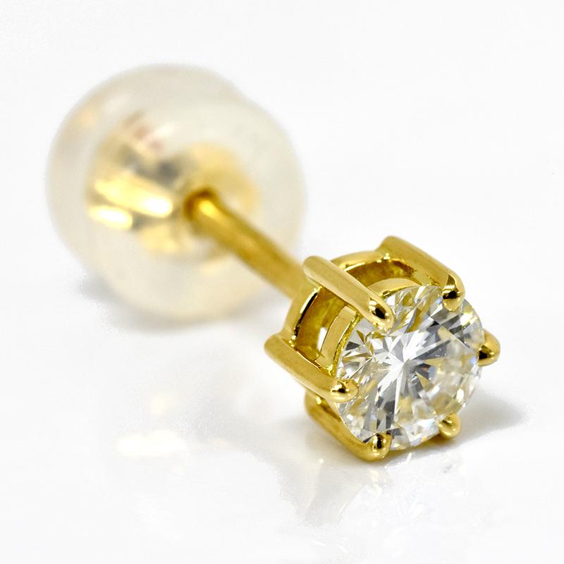 K18 ダイヤピアス 片耳１粒 ダイヤモンド 0.318ct G SI2 VERYGOOD 6本爪 6点留 スタッドピアス メンズジュエリー 18金の画像
