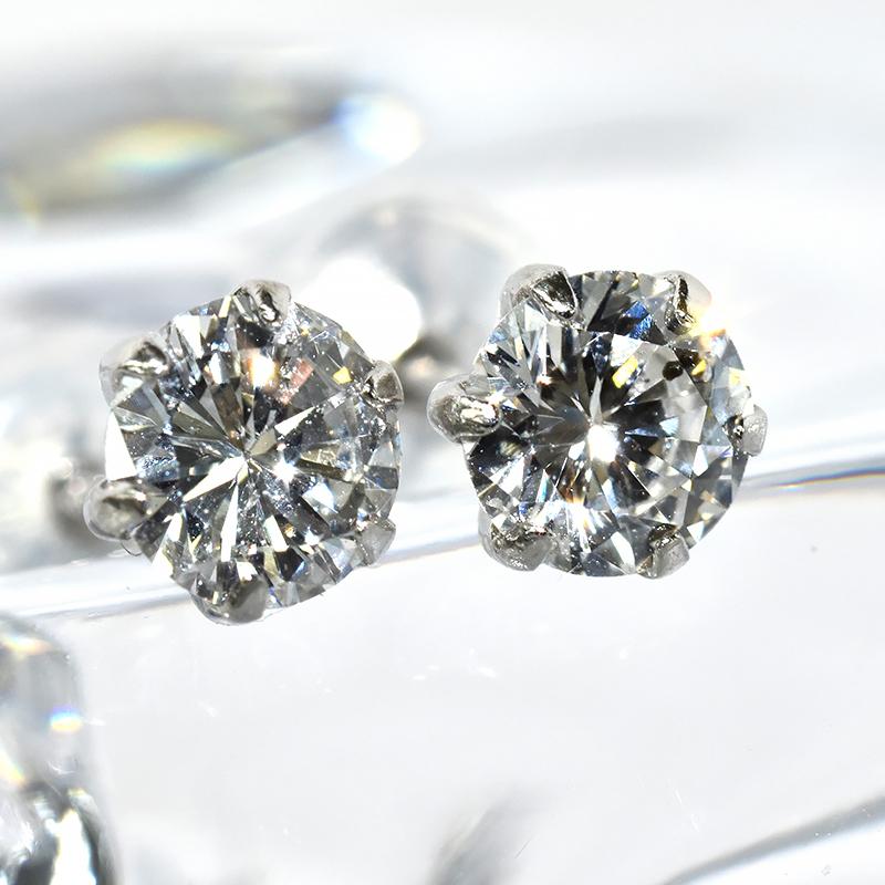 Pt900 ダイヤピアス 0.6ct 0.3ct×0.3ct F-SI2-GOOD 6本爪 プラチナ 1粒ダイヤモンド メンズジュエリー スタッドピアス 鑑定書付きの画像