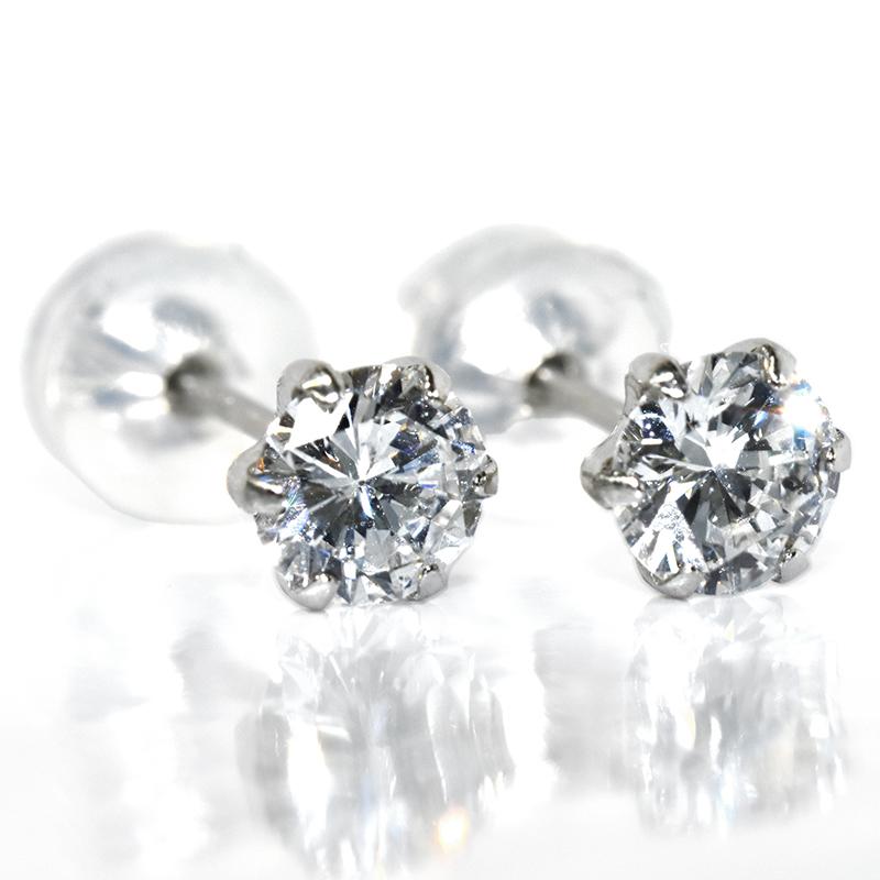 Pt900 ダイヤピアス 0.6ct 0.3ct×0.3ct F-SI2-GOOD 6本爪 プラチナ 1粒ダイヤモンド メンズジュエリー スタッドピアス 鑑定書付きの画像