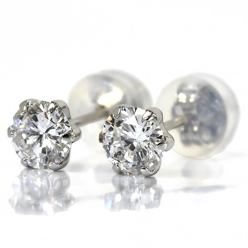 Pt900 ダイヤピアス 0.6ct 0.3ct×0.3ct F-SI2-GOOD 6本爪 プラチナ 1粒ダイヤモンド メンズジュエリー スタッドピアス 鑑定書付きの画像
