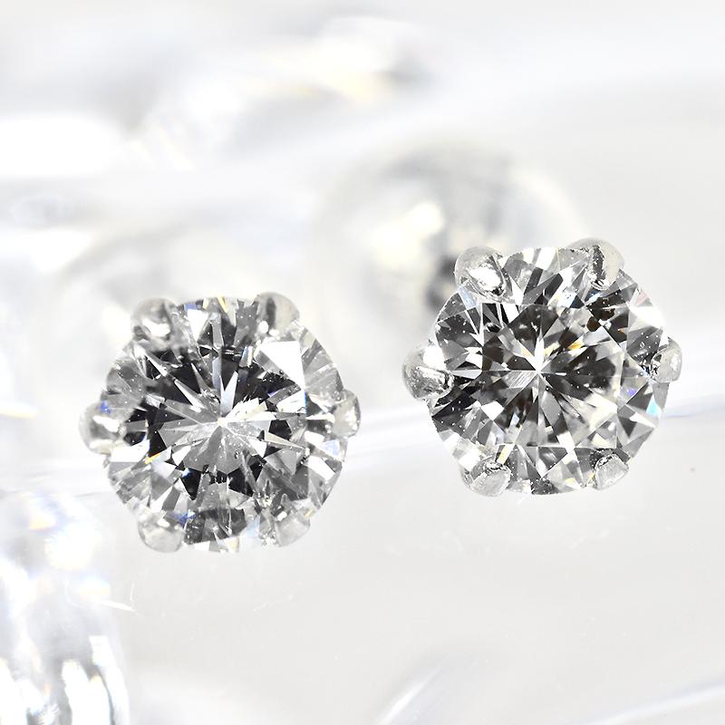 Pt900 ダイヤピアス 0.6ct 0.3ct×0.3ct F-SI2-GOOD 6本爪 プラチナ 1粒ダイヤモンド メンズジュエリー スタッドピアス 鑑定書付きの画像