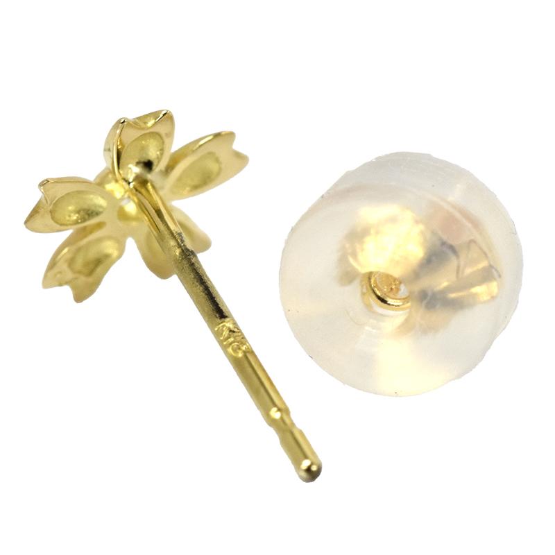 K18 ダイヤピアス 桜フラワーピアス 6mm 片耳用 シングル 1個 ダイヤモンド 18金 イエローゴールド 花 桜 フラワー レディースの画像