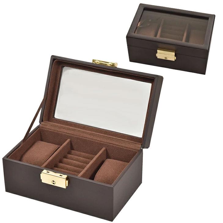 時計2本＆リング収納ケース ブラウン W-6000 時計ケース 腕時計ケース ジュエリーケース アクセサリーケース ペアジュエリー 新品 | 