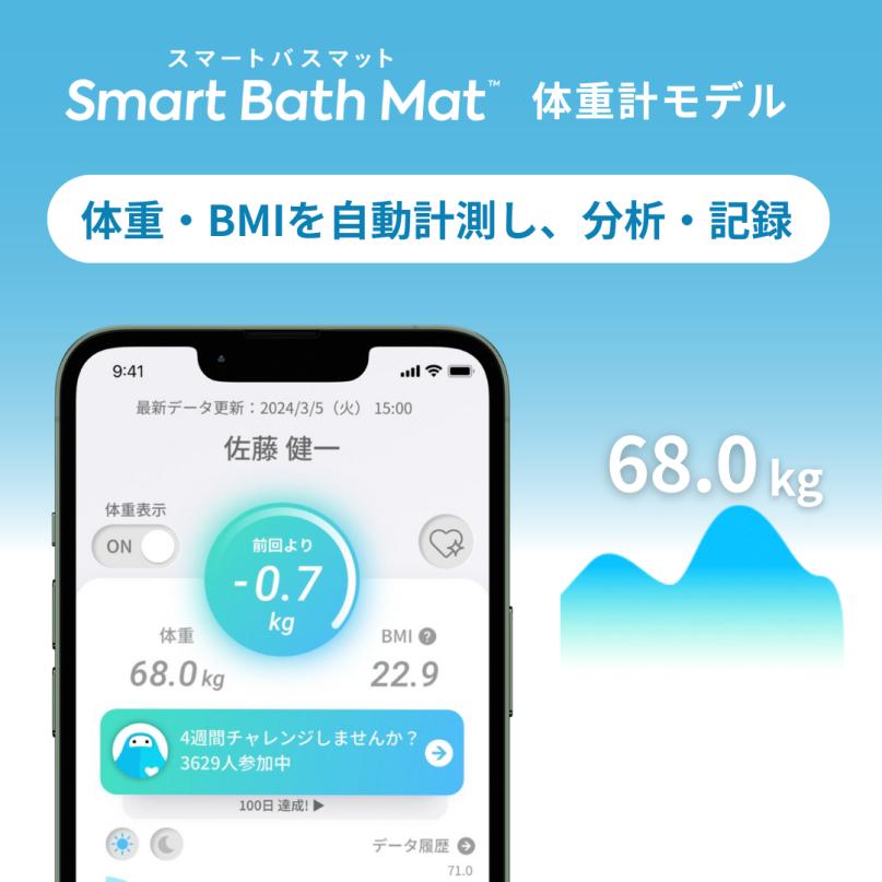 スマートバスマット(Smart Bath Mat)体重計モデル【 スマホ スマートバスマット(Smart Bath Mat)体重計モデル【 スマホ